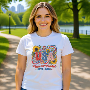 Camiseta Gráficos de Girassol do 250º Aniversário Retro EUA