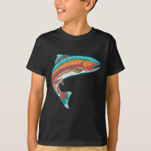 Camiseta Gráficos de peixes retrô de pesca de truta colorid