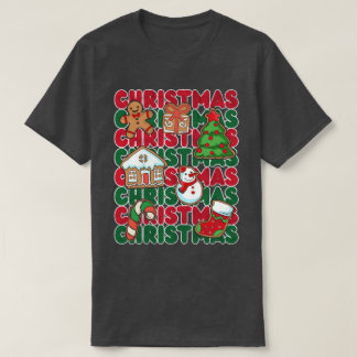 Camiseta Gráficos detalhados do Natal verde vermelho
