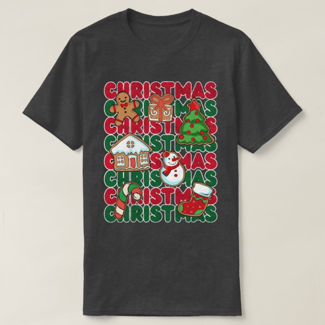 Camiseta Gráficos detalhados do Natal verde vermelho (Frente do Design)