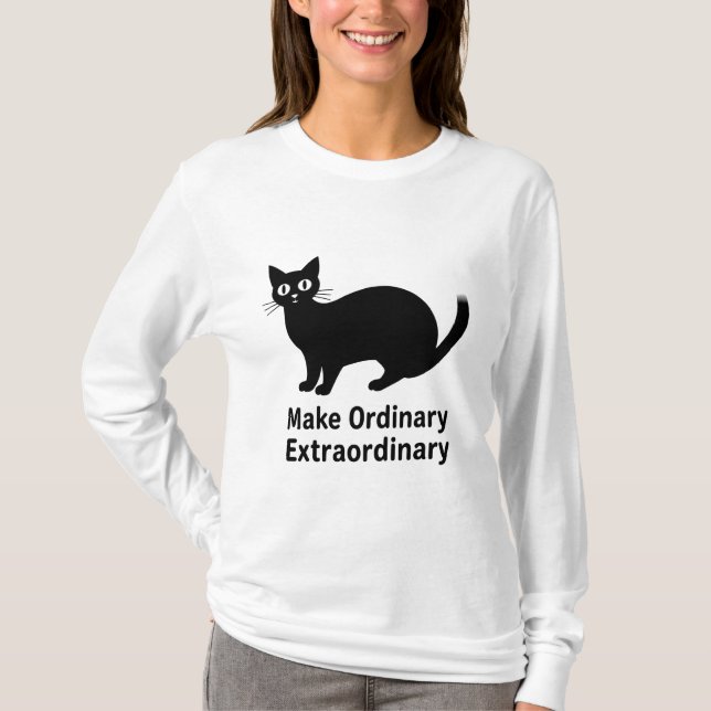 Camiseta Gráficos Diários de Gato Preto Fofo (Frente)