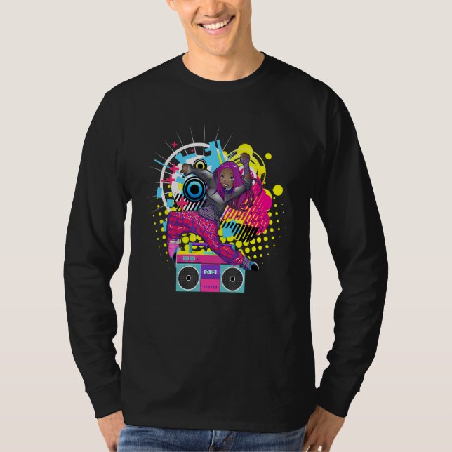 Camiseta Grafite Boombox Rapariga de Salto na Escola Antiga (Frente)