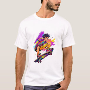 Camiseta Grafite Colorida Ilustração do Skateboard