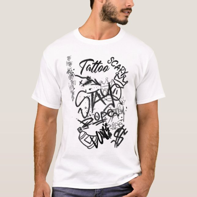Camiseta Grafite da Rua Tatuagem Assustadora de Tinta Preta (Frente)