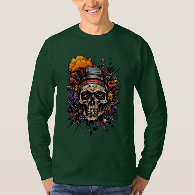 Camiseta Grafite de Caveira Urbana com Salpicos de Tinta St (Frente)