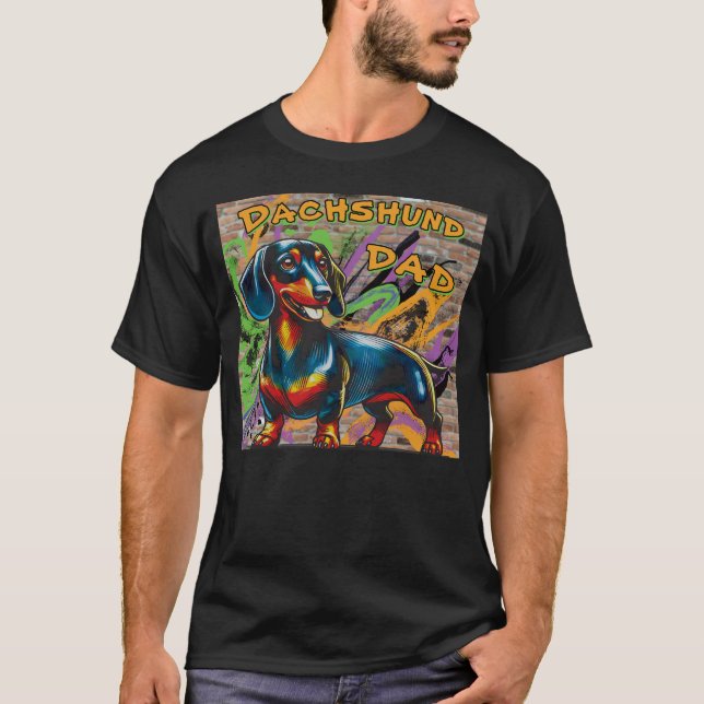 Camiseta Grafite de Pai de Dachshund: Esquadrão de Cachos L (Frente)