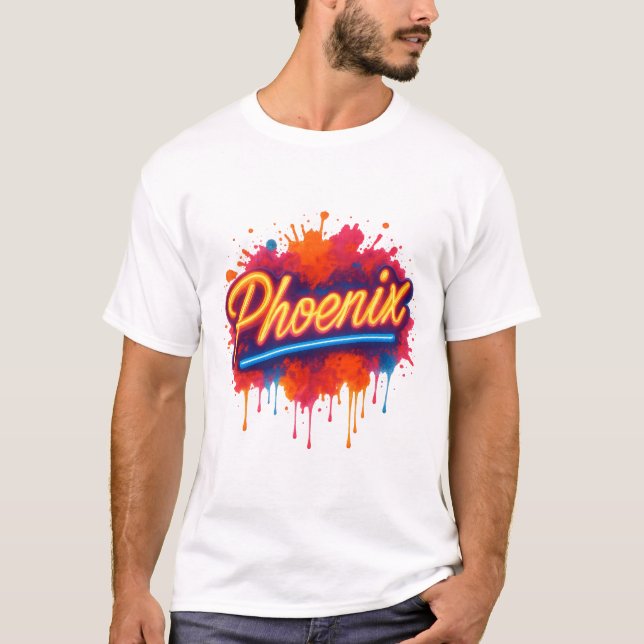 Camiseta Grafite de Phoenix Neon - Brilho de Arte na Rua Re (Frente)