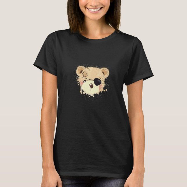 Camiseta Grafite De Ursinho Pirata Bonito Com Patch De Olho (Frente)