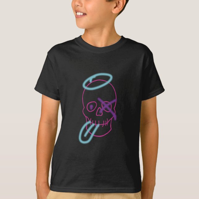 Camiseta Grafite do crânio - Rosa, Roxo, Azul e Preto (Frente)