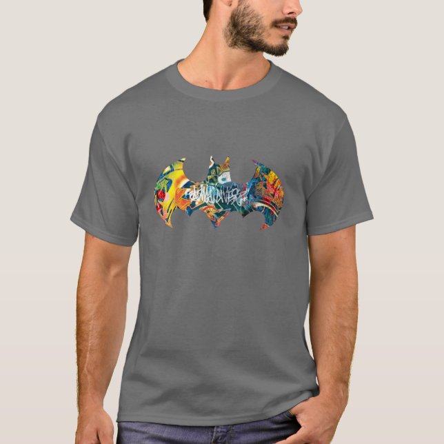 Camiseta Grafite do logotipo Batman Neon/80s (Frente)