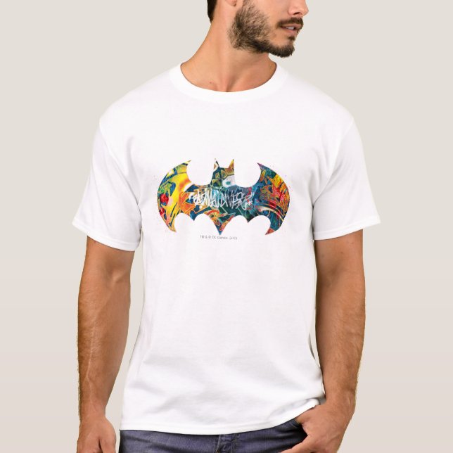 Camiseta Grafite do logotipo Batman Neon/80s (Frente)