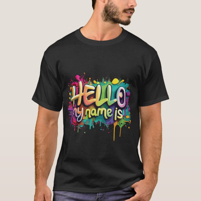 Camiseta Grafite Olá Meu Nome Design Colorido (Frente)