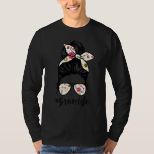 Camiseta Gram Life Messaging Hair Bun Floral Women Dia de a