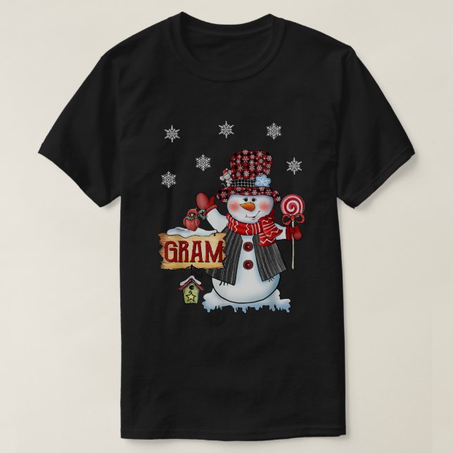 Camiseta Gram Snowman Christmas Candy Cane Red Plaid Santa  (Frente do Design)