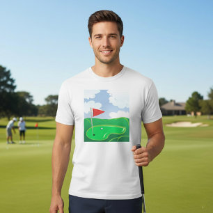 Camiseta Grama de Golfe com Bandeira Vermelha e Bola