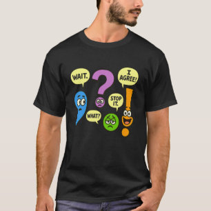 Camiseta Gramática Divertida Pontuação Espere O Quê Pare Co