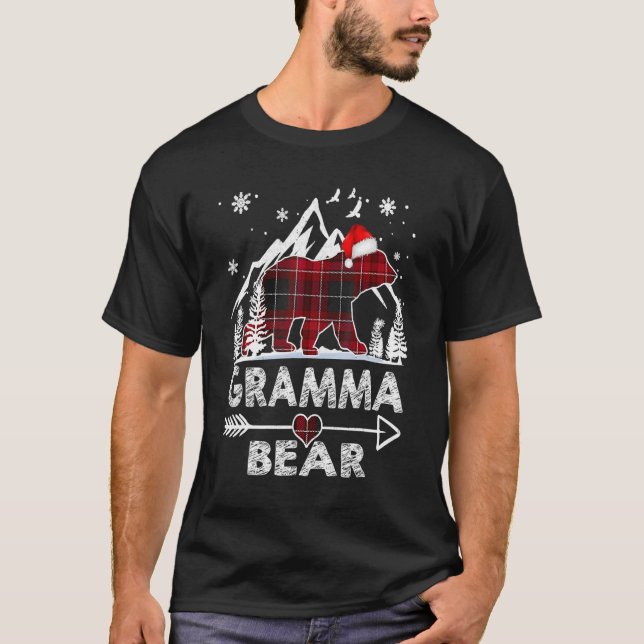 Camiseta Gramma Bear Natal Pajama Red Xadrez Buffalo Fam (Frente)
