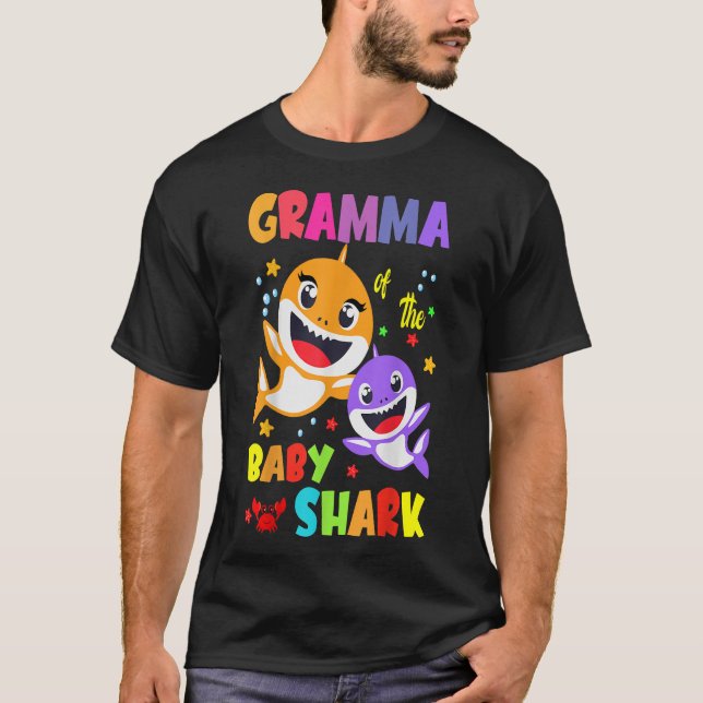 Camiseta Gramma Do Aniversário Do Bebê-Tubarão-Vó (Frente)