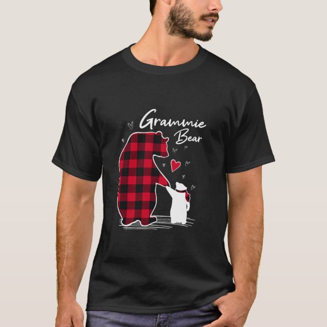 Camiseta Grammie Bear Natal Pajama Avó Buffalo Vermelho (Frente)