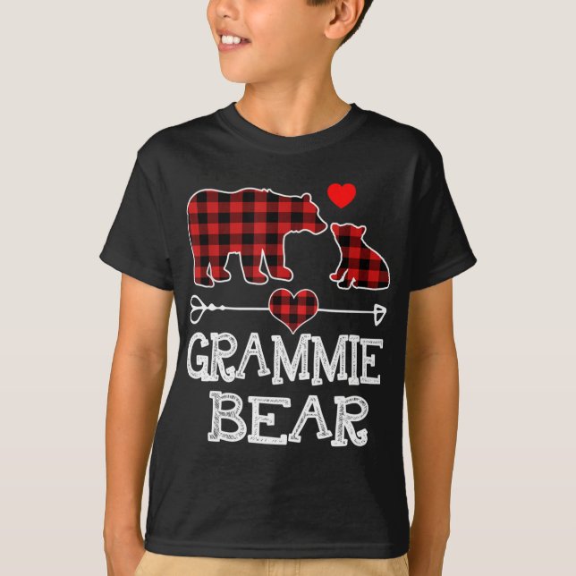 Camiseta Grammie Bear Natal Pajama Xadrez Vermelha Buffalo  (Frente)