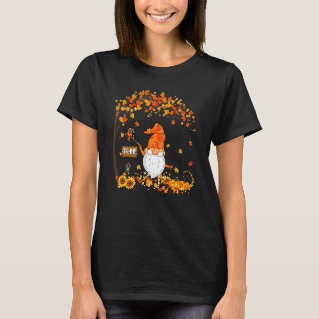 Camiseta Grammie Gnome Autumn Pumpkin Maple Leaf Fall Seaso (Frente)