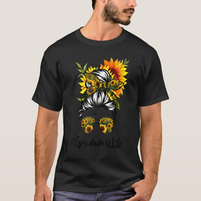 Camiseta Grammie Life Messaging Hair Bun Sunflower Mulheres (Frente)