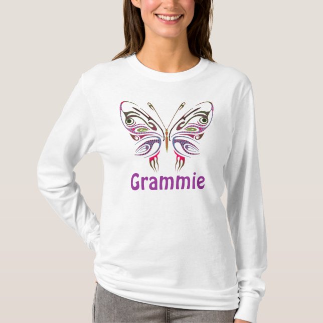 Camiseta Grammie personalizou a borboleta (Frente)
