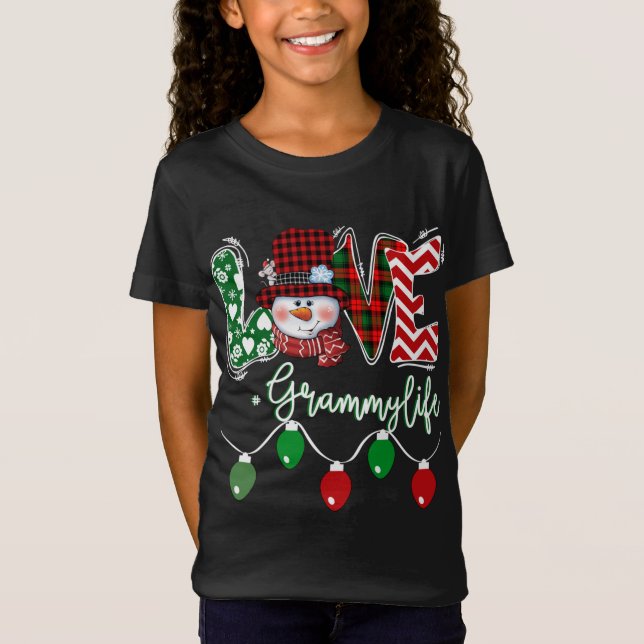 Camiseta Grammy Snowman Love Grammy Life Christmas Red Plai (Frente)