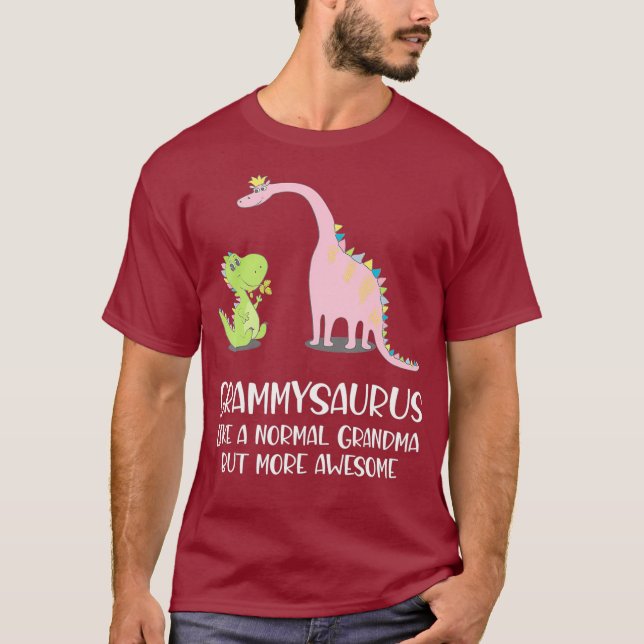 Camiseta Grammysaurus como uma avó normal, mas mais (Frente)