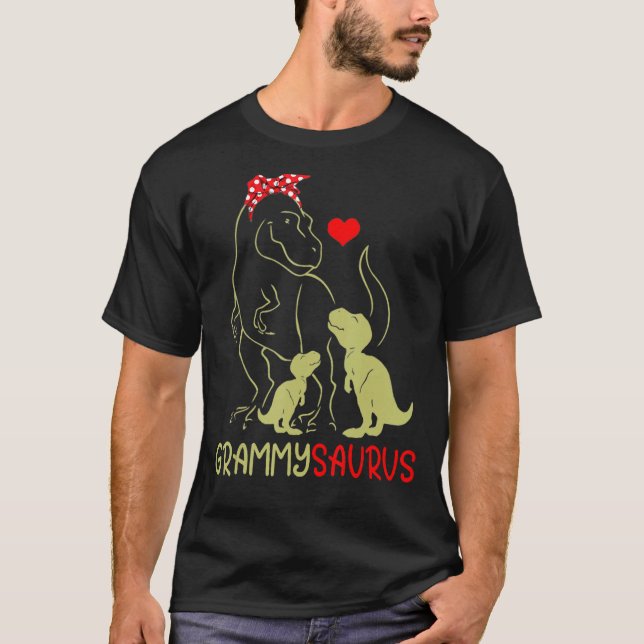Camiseta Grammysaurus Rex Grammy Saurus Dinossaur Mulheres  (Frente)