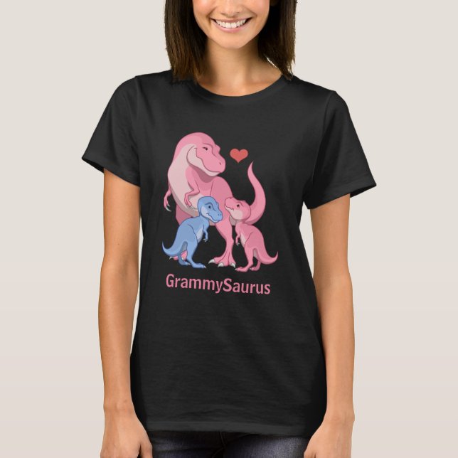 Camiseta GrammySaurus T-Rex com Baby Boy e Girl Dinossauros (Frente)