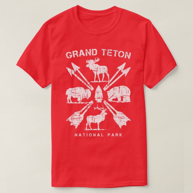Camiseta Grand Teton National Park e Moose Bear Buffalo E (Frente do Design)