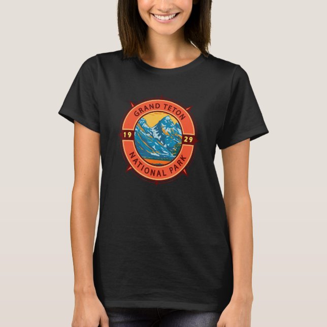 Camiseta Grand Teton National Park Retro Compass Emblem (Frente)