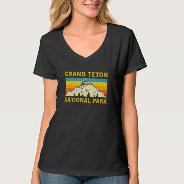 Camiseta Grand Teton National Park Retro Style Mountain Sun (Frente)
