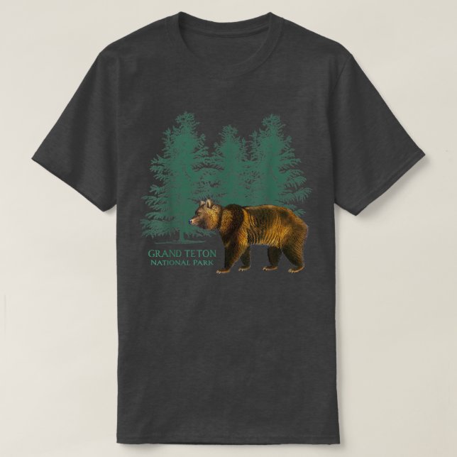Camiseta Grand Teton National Park Wyoming Bear Trees Retro (Frente do Design)