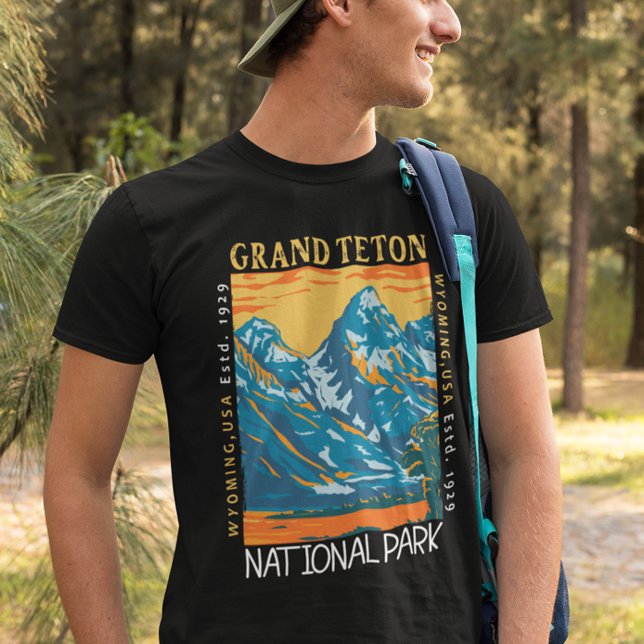 Camiseta Grand Teton National Park Wyoming Retro Distante (Criador carregado)