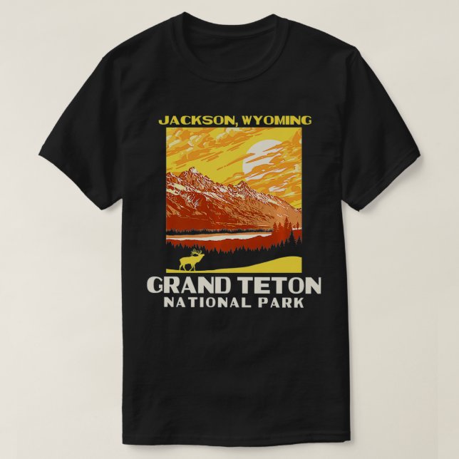 Camiseta Grand Tetons National Park Jackson WY WPA Estilo V (Frente do Design)