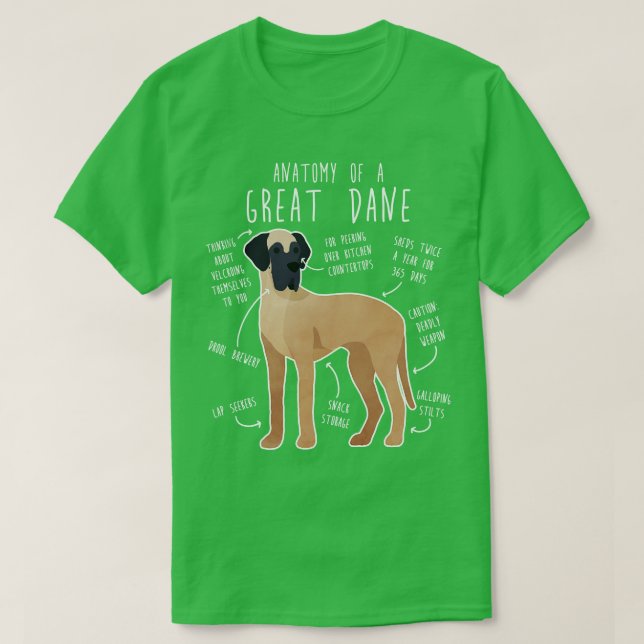 Camiseta Grande Anatomia do cão dinamarquês (Frente do Design)