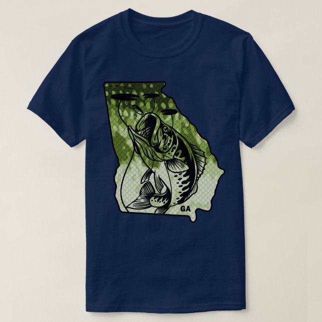 Camiseta Grande Bass Pescaria Fis De Bass Do Estado Da Geór (Frente do Design)