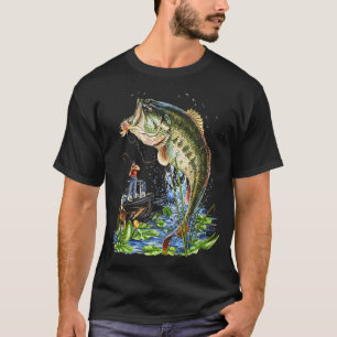 Camiseta Grande Boca de Peixe de Ração Gráfica de Pesca