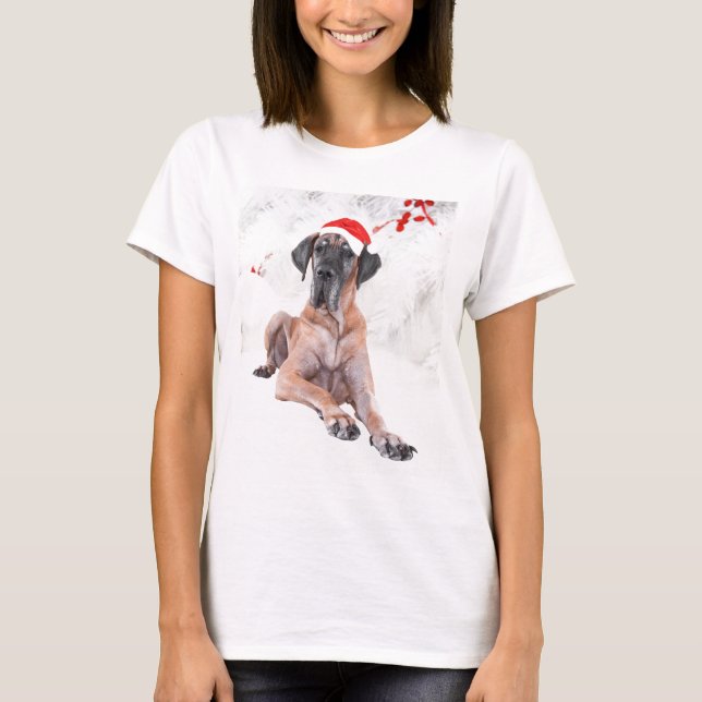 Camiseta Grande Cachorro Dane Que Feliz Natal (Frente)