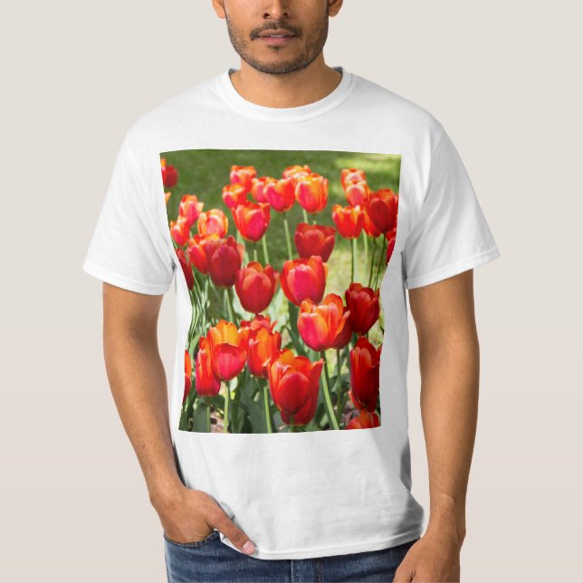 Camiseta Grande campo de tulipas vermelhas (Frente)