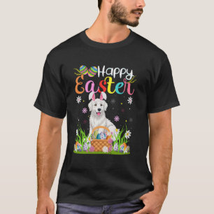 Camiseta Grande Cão Pirenéus Feliz Páscoa Caça ao Ovo Coelh
