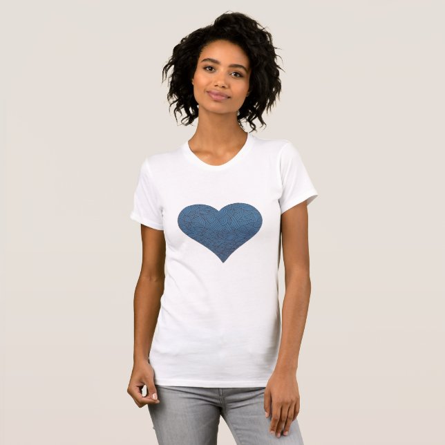 Camiseta Grande Coração Xadrez Azul (Frente Completa)