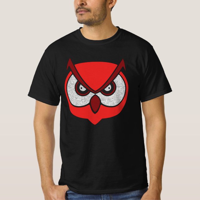 Camiseta Grande Coruja Enfrentada com Olhos Irritados Brilh (Frente)