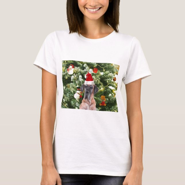 Camiseta Grande Dane com Caixas de Presente de Árvore de Na (Frente)