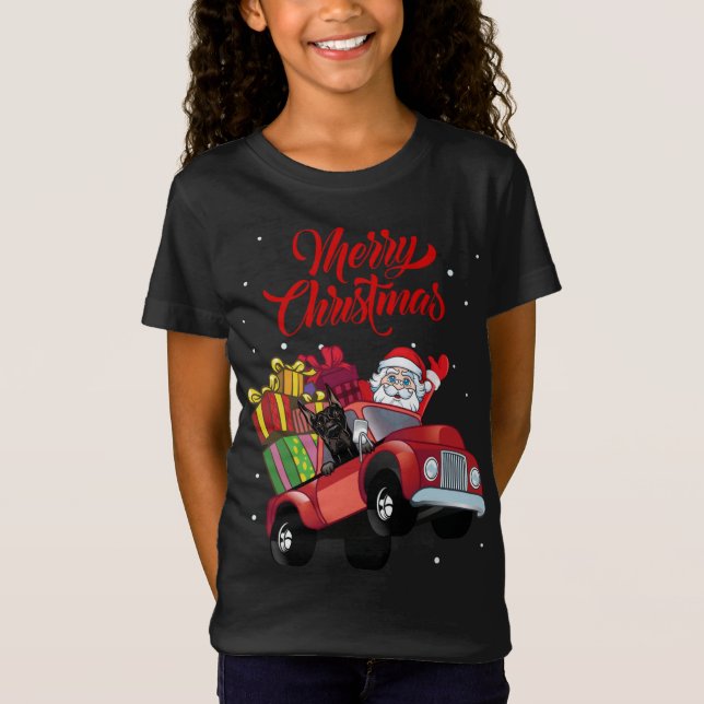 Camiseta Grande Dane Com Papai Noel No Cachorro Vermelho (Frente)