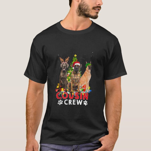 Camiseta Grande Dane Cousin Triw Árvore de Natal Luzes Xmas (Frente)