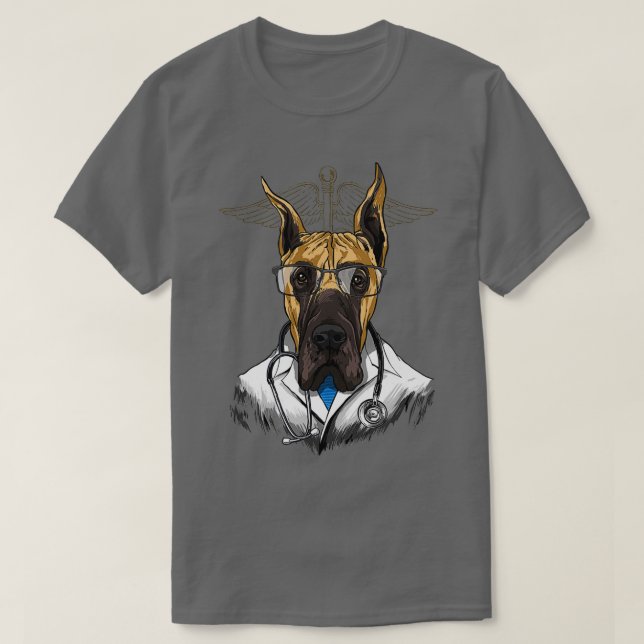 Camiseta Grande Dane Dogtor Vet Veterinarian Dog Doctor (Frente do Design)