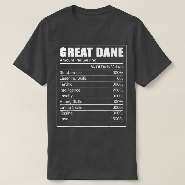 Camiseta Grande Dane Fatos Cachorro Grande Dane Ao Longo Do (Frente do Design)